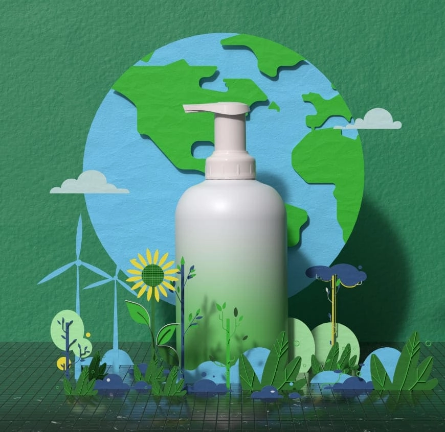 Cloud Bottle pumpe in grüner 3D-Umgebung