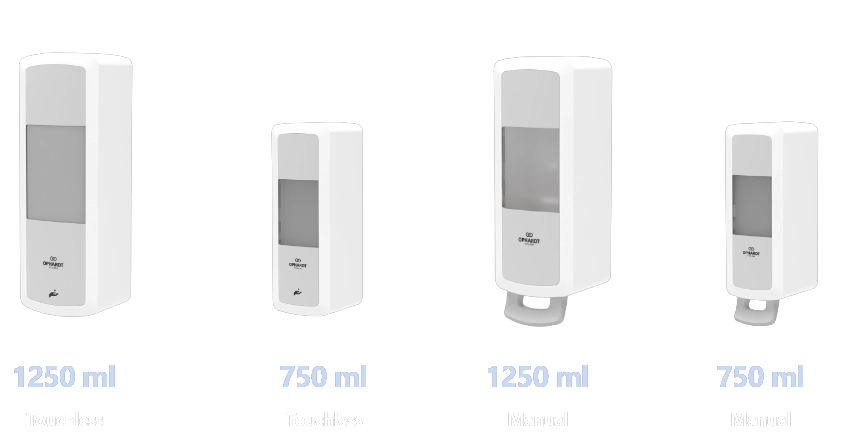 1250 ml and 750 ml touchless and manual kx dispensers